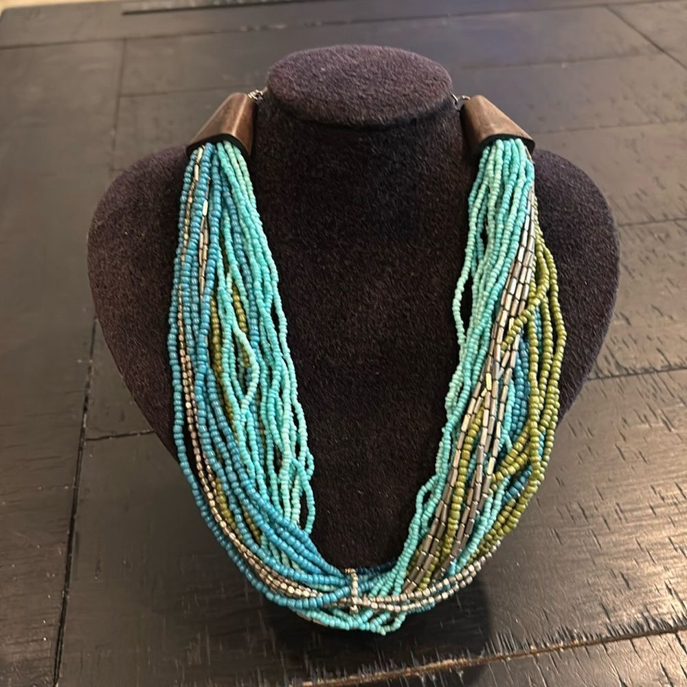 Vintage Kenneth Cole New York Multi Strand Seed Bead Turquoise Necklace